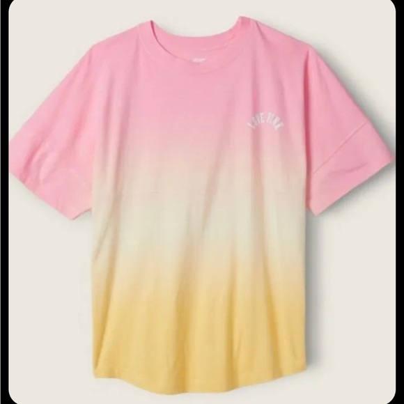 PINK Victoria's Secret Tops - Light Ivory ombré PINK Large varsity crew tee